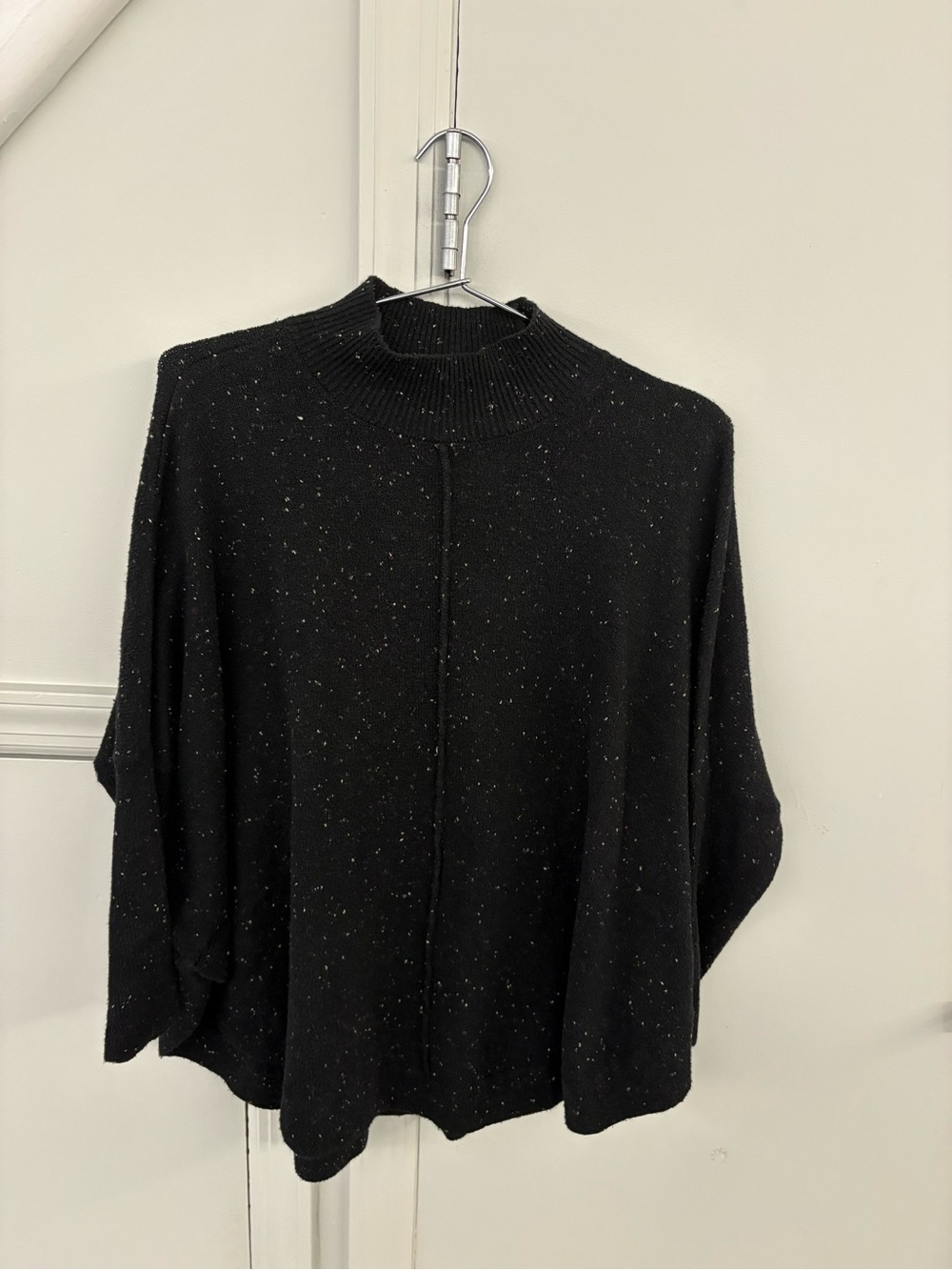 LOFT Black Flecked Mock Neck Dolman Poncho Sweater Size L